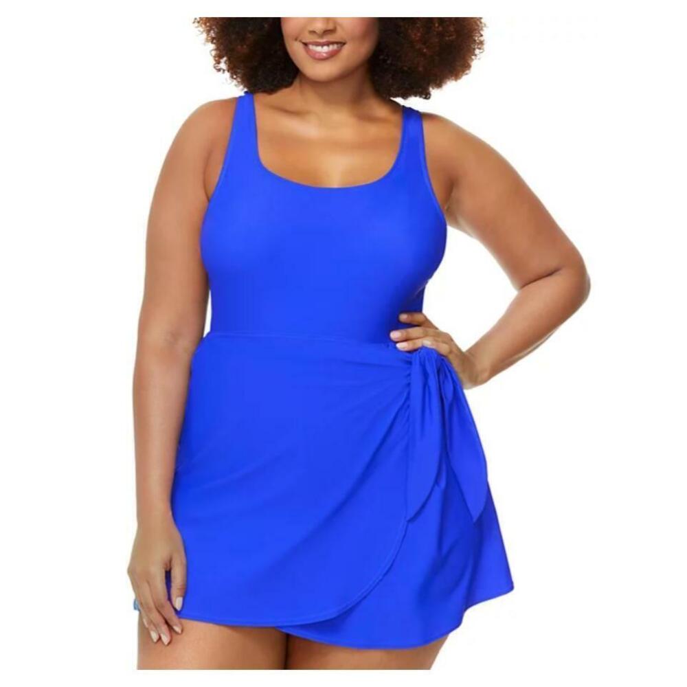 Raisins Curve Trendy Plus Size Calabria Blue Swim Dress 16W